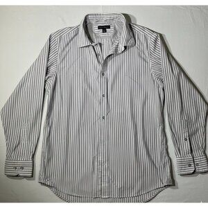 Banana Republic Mens Gray & White Size L Striped Long-Sleeve Button-Down Shirt
